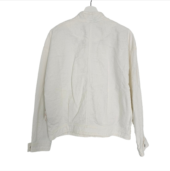 NEW FREE PEOPLE White Cotton Distressed Denim Tennis Jacket - Picture 5 of 6